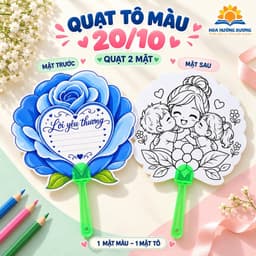 Quạt Tô Màu 20/10 Cho Bé – Quạt 2 Mặt Viết Lời Chúc & Tô Màu, Quà Tặng Ý Nghĩa Cho Cô Giáo, Bà, Mẹ | Combo 5-30 Quạt 6
