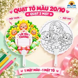 Quạt Tô Màu 20/10 Cho Bé – Quạt 2 Mặt Viết Lời Chúc & Tô Màu, Quà Tặng Ý Nghĩa Cho Cô Giáo, Bà, Mẹ | Combo 5-30 Quạt 9