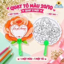 Quạt Tô Màu 20/10 Cho Bé – Quạt 2 Mặt Viết Lời Chúc & Tô Màu, Quà Tặng Ý Nghĩa Cho Cô Giáo, Bà, Mẹ | Combo 5-30 Quạt 8