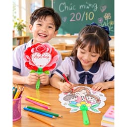 Quạt Tô Màu 20/10 Cho Bé – Quạt 2 Mặt Viết Lời Chúc & Tô Màu, Quà Tặng Ý Nghĩa Cho Cô Giáo, Bà, Mẹ | Combo 5-30 Quạt 2