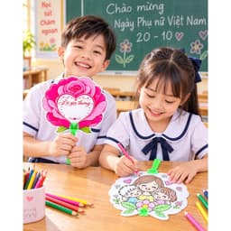 Quạt Tô Màu 20/10 Cho Bé – Quạt 2 Mặt Viết Lời Chúc & Tô Màu, Quà Tặng Ý Nghĩa Cho Cô Giáo, Bà, Mẹ | Combo 5-30 Quạt 3