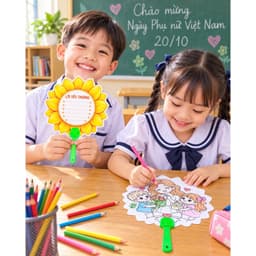 Quạt Tô Màu 20/10 Cho Bé – Quạt 2 Mặt Viết Lời Chúc & Tô Màu, Quà Tặng Ý Nghĩa Cho Cô Giáo, Bà, Mẹ | Combo 5-30 Quạt 4