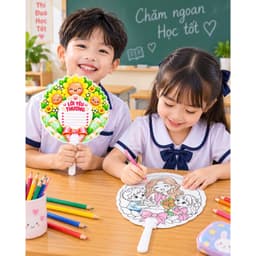 Quạt Tô Màu 20/10 Cho Bé – Quạt 2 Mặt Viết Lời Chúc & Tô Màu, Quà Tặng Ý Nghĩa Cho Cô Giáo, Bà, Mẹ | Combo 5-30 Quạt 5