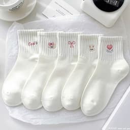Set 5 Đôi Tất Cổ Thấp Chất Cotton Mỏng Trắng Phối Hoạ Tiết Dễ Thương Mã T171 6