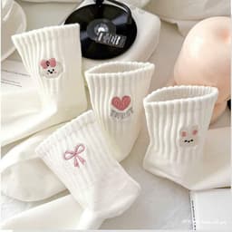 Set 5 Đôi Tất Cổ Thấp Chất Cotton Mỏng Trắng Phối Hoạ Tiết Dễ Thương Mã T171 7