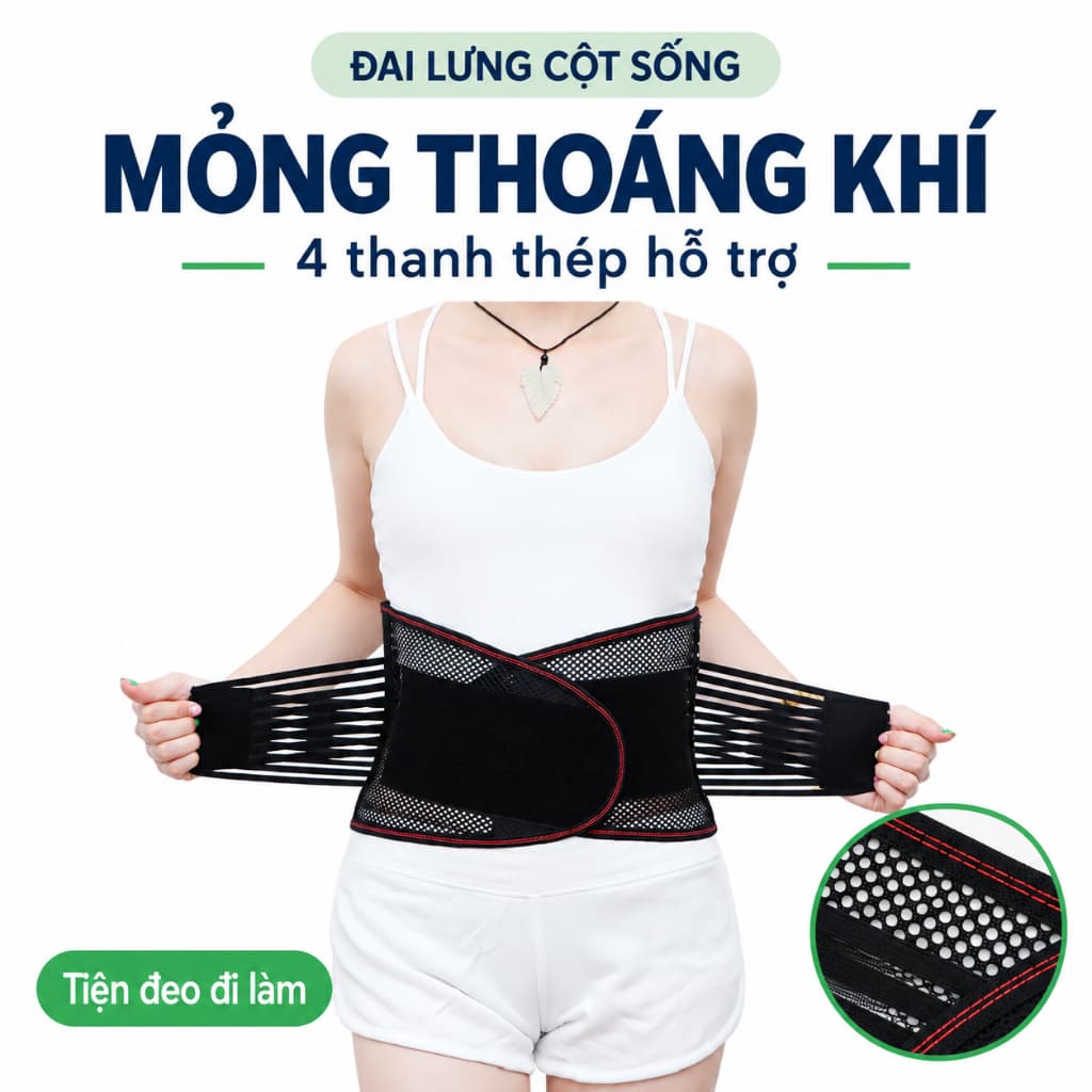 Đai Lưng Cột Sống 4 Thanh Thép Hỗ Trợ Người Đau Lưng, Thiết Kế Mỏng Thoáng Khí, Tiện Đeo Khi Đi Làm