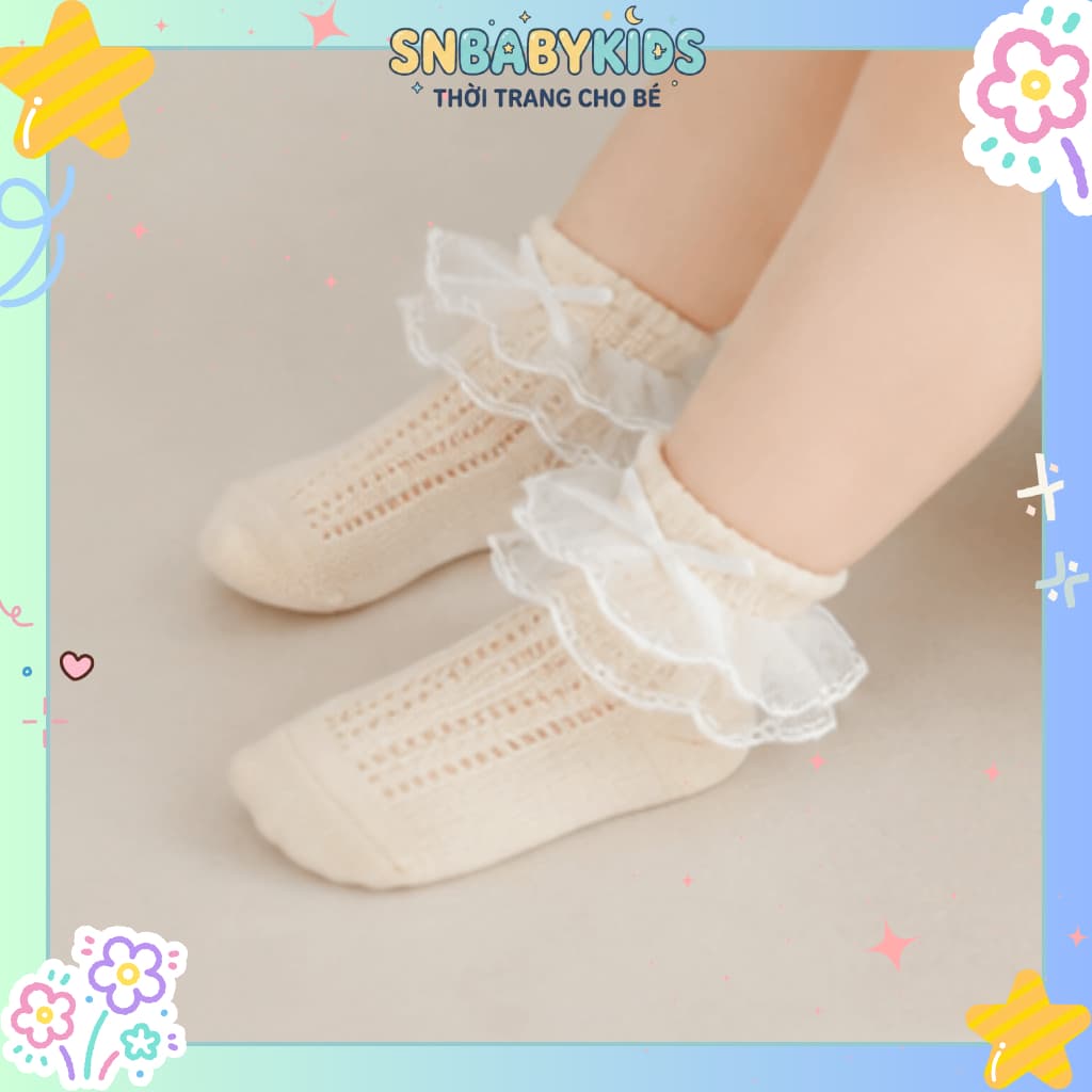 Tất Ren 2 Tầng Cho Bé Gái Phối Bèo Hoa Nơ Nhỏ Dễ Thương, Vớ Bèo Ren Thời Trang Hàn Quốc SNBABYKIDS