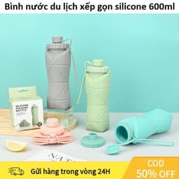 Bình nước du lịch xếp gọn silicone 600ml. LMS 1