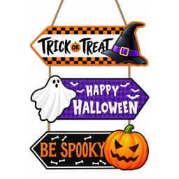 Bảng Happy Halloween, Trick or Treat, Be Spooky treo cửa gồm 3 tấm bằng gỗ có dây treo trang trí lễ hội 1