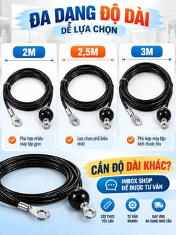 Dây Cáp Nâng Tạ Bọc Nhựa Dài 2.5m - 2m Dùng Cho Máy Phòng GYM, Dụng Cụ Tập Tại Nhà 1