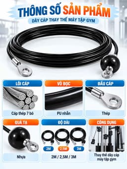 Dây Cáp Nâng Tạ Bọc Nhựa Dài 2.5m - 2m Dùng Cho Máy Phòng GYM, Dụng Cụ Tập Tại Nhà 5