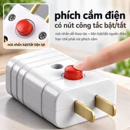 Phích cắm điện 2 chân có công tắc bật tắt, đầu cắm nguồn điện tiện lợi cho thiết bị gia đình 2