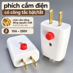 Phích cắm điện 2 chân có công tắc bật tắt, đầu cắm nguồn điện tiện lợi cho thiết bị gia đình 3