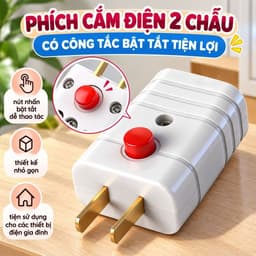 Phích cắm điện 2 chân có công tắc bật tắt, đầu cắm nguồn điện tiện lợi cho thiết bị gia đình 1