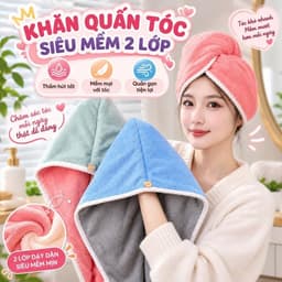 Khăn quấn tóc siêu thấm hút đính hình gấu loại tốt dày đẹp 2 lớp 40x60cm 1