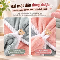 Khăn quấn tóc siêu thấm hút đính hình gấu loại tốt dày đẹp 2 lớp 40x60cm 4