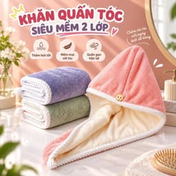 Khăn quấn tóc siêu thấm hút đính hình gấu loại tốt dày đẹp 2 lớp 40x60cm 2
