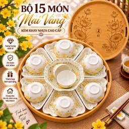 Bộ Bát Đĩa Hoa Mặt Trời 7 Món Gốm Sứ Cao Cấp, Nhiều Mẫu Nấm Nâu – Viền Đen – Mai Vàng – Hoa Sen, Bộ Đĩa Bày Mâm Cơm 45CM 4
