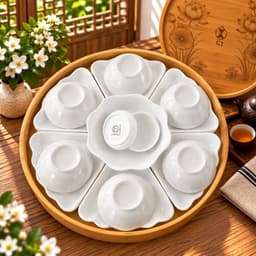Bộ bát đĩa Hoa Mặt Trời Thương Hiệu Gochy Gốm Sứ Bát Tràng Họa Tiết trắng trơn 45cm 3