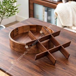 Khay Đựng Bánh Mứt Gỗ Óc Chó Tự Nhiên Nắp Kính Tròn Kèm Tay Cầm Hình Hươu Trưng Bày Bàn Sang Trọng 4