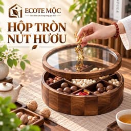 Khay Đựng Bánh Mứt Gỗ Óc Chó Tự Nhiên Nắp Kính Tròn Kèm Tay Cầm Hình Hươu Trưng Bày Bàn Sang Trọng 1