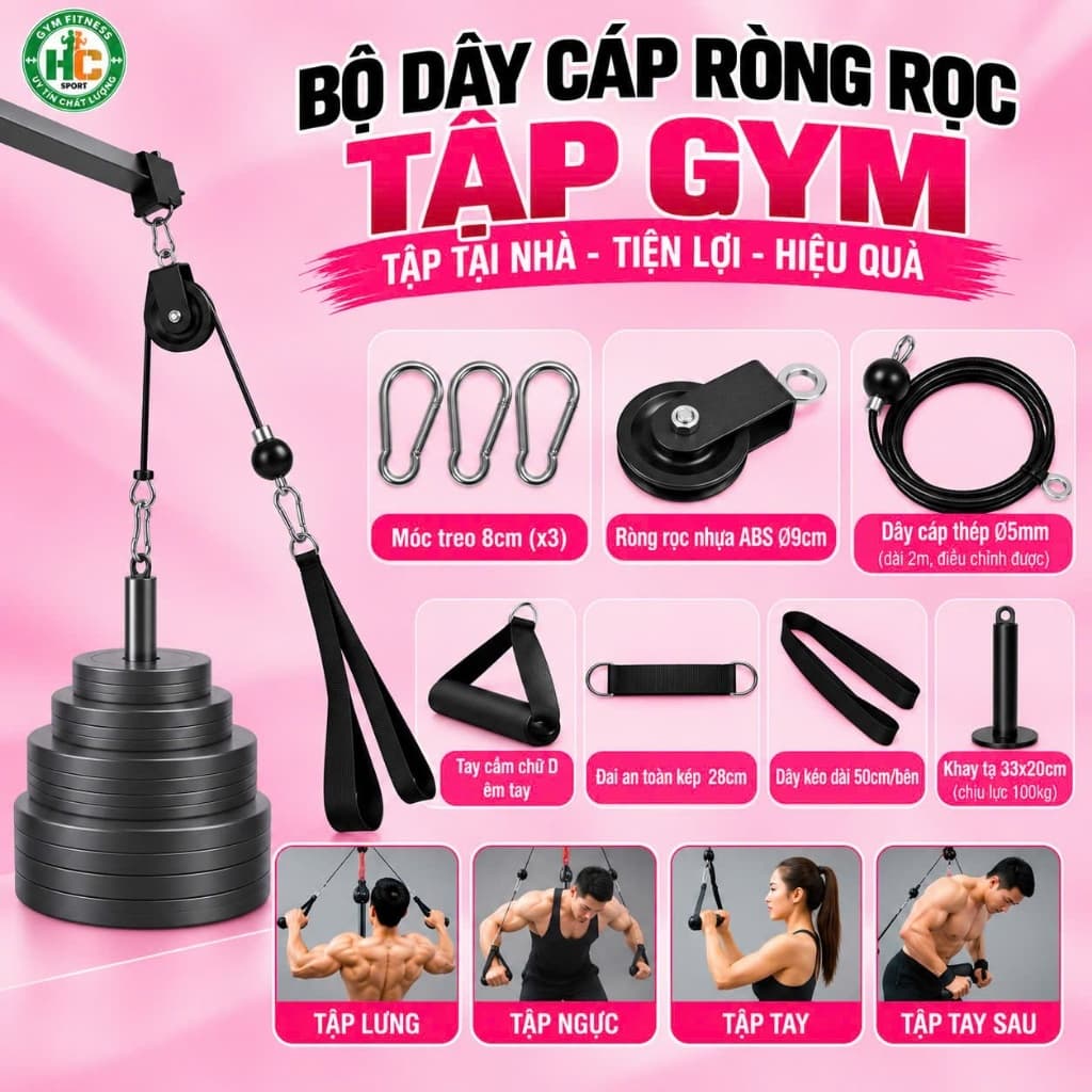 Bộ Dây Cáp Ròng Rọc Tập Gym Tại Nhà