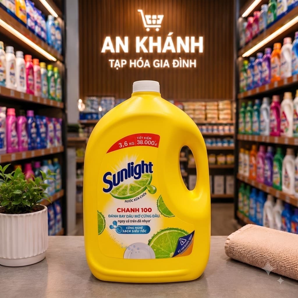 Can Nước Rửa Chén Bát SUNLIGHT Chanh 100 Đánh Bay Dầu Mỡ Cứng Đầu 3,6KG