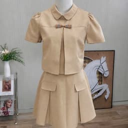 Set Áo Kiểu Tay Ngắn Cổ Sen Kèm Nơ + Chân Váy Xếp Ly Dáng Xòe Phong Cách Hàn Quốc - HB.CLOSET S235 5