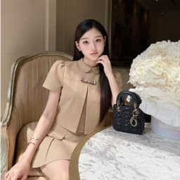 Set Áo Kiểu Tay Ngắn Cổ Sen Kèm Nơ + Chân Váy Xếp Ly Dáng Xòe Phong Cách Hàn Quốc - HB.CLOSET S235 3