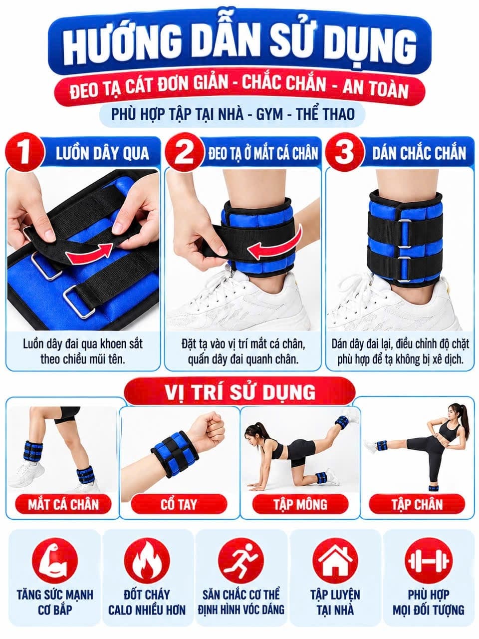 Băng Tạ Bao Cát Cổ Chân Cổ Tay Luyện Sức Mạnh/ Thiết Bị Tập Gym Tập Thể Dục