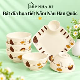 Bát Đĩa Gốm Sứ Họa Tiết Nấm Nâu Phong Cách Hàn Quốc, Bát Ăn Cơm Đẹp Dễ Thương Decor Bàn Ăn 1