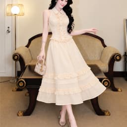 Set Áo Sát Nách Cổ Sơ Mi Bèo Ngực Phối Chân Váy Xòe Tầng HB.CLOSET Set Đồ Nữ Điệu Đà S229 4