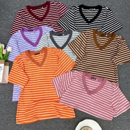 Áo Thun Nữ ESHOP MS515 Bigsize Kẻ Sọc Cổ Tim Tay Ngắn Chất Cotton Mềm Mịn Thoáng Mát Phù Hợp Mùa Hè 4