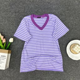 Áo Thun Nữ ESHOP MS515 Bigsize Kẻ Sọc Cổ Tim Tay Ngắn Chất Cotton Mềm Mịn Thoáng Mát Phù Hợp Mùa Hè 5