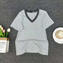Áo Thun Nữ ESHOP MS515 Bigsize Kẻ Sọc Cổ Tim Tay Ngắn Chất Cotton Mềm Mịn Thoáng Mát Phù Hợp Mùa Hè 6