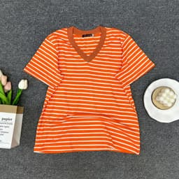 Áo Thun Nữ ESHOP MS515 Bigsize Kẻ Sọc Cổ Tim Tay Ngắn Chất Cotton Mềm Mịn Thoáng Mát Phù Hợp Mùa Hè 2