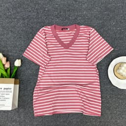 Áo Thun Nữ ESHOP MS515 Bigsize Kẻ Sọc Cổ Tim Tay Ngắn Chất Cotton Mềm Mịn Thoáng Mát Phù Hợp Mùa Hè 7