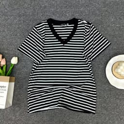 Áo Thun Nữ ESHOP MS515 Bigsize Kẻ Sọc Cổ Tim Tay Ngắn Chất Cotton Mềm Mịn Thoáng Mát Phù Hợp Mùa Hè 3