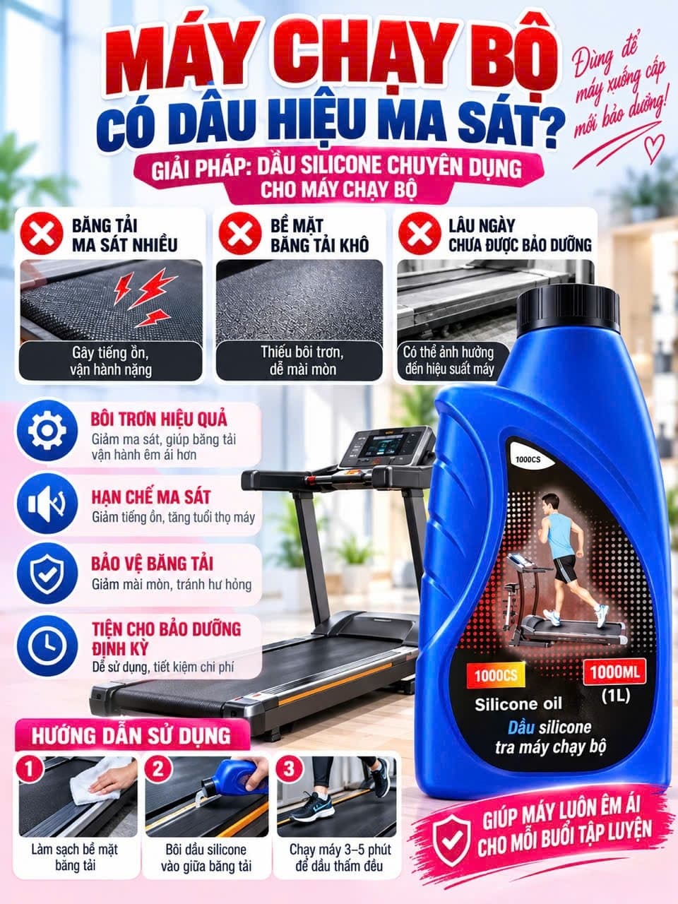 Dầu Tra Máy Chạy Bộ 1000ml - Sản Phẩm Chất Lượng Với Hướng Dẫn Sử Dụng