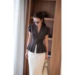 Áo Peplum Cổ Vest Ngắn Tay Cách Điệu Chất Trượt Kẻ Thanh Lịch MACI MCASMKE0415 Thời Trang Nữ 4