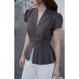 Áo Peplum Cổ Vest Ngắn Tay Cách Điệu Chất Trượt Kẻ Thanh Lịch MACI MCASMKE0415 Thời Trang Nữ 2