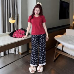 Đồ Bộ Nữ Bigsize Áo Tay Ngắn Thun Tăm Phối Quần Baggy Đũi 9 Tấc Nhiều Họa Tiết Mặc Nhà ESHOP MS904 3