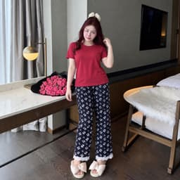 Đồ Bộ Nữ Bigsize Áo Tay Ngắn Thun Tăm Phối Quần Baggy Đũi 9 Tấc Nhiều Họa Tiết Mặc Nhà ESHOP MS904 4