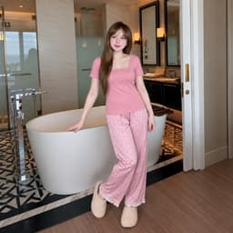 Đồ Bộ Nữ Bigsize Áo Tay Ngắn Thun Tăm Phối Quần Baggy Đũi 9 Tấc Nhiều Họa Tiết Mặc Nhà ESHOP MS904 6