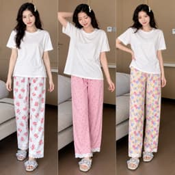 Đồ Bộ Nữ Bigsize Áo Tay Ngắn Thun Tăm Phối Quần Baggy Đũi 9 Tấc Nhiều Họa Tiết Mặc Nhà ESHOP MS904 2