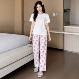 Đồ Bộ Nữ Bigsize Áo Tay Ngắn Thun Tăm Phối Quần Baggy Đũi 9 Tấc Nhiều Họa Tiết Mặc Nhà ESHOP MS904 7