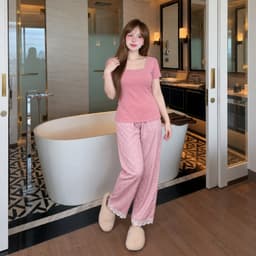 Đồ Bộ Nữ Bigsize Áo Tay Ngắn Thun Tăm Phối Quần Baggy Đũi 9 Tấc Nhiều Họa Tiết Mặc Nhà ESHOP MS904 5