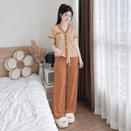 Đồ Bộ Bigsize Nữ Thun Gân Quần Ống Rộng Suông - Đồ Mặc Nhà Nữ Vải Đũi Xốp Thoáng Mát ESHOP DB368 4