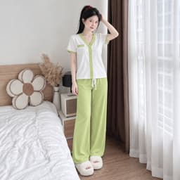 Đồ Bộ Bigsize Nữ Thun Gân Quần Ống Rộng Suông - Đồ Mặc Nhà Nữ Vải Đũi Xốp Thoáng Mát ESHOP DB368 3