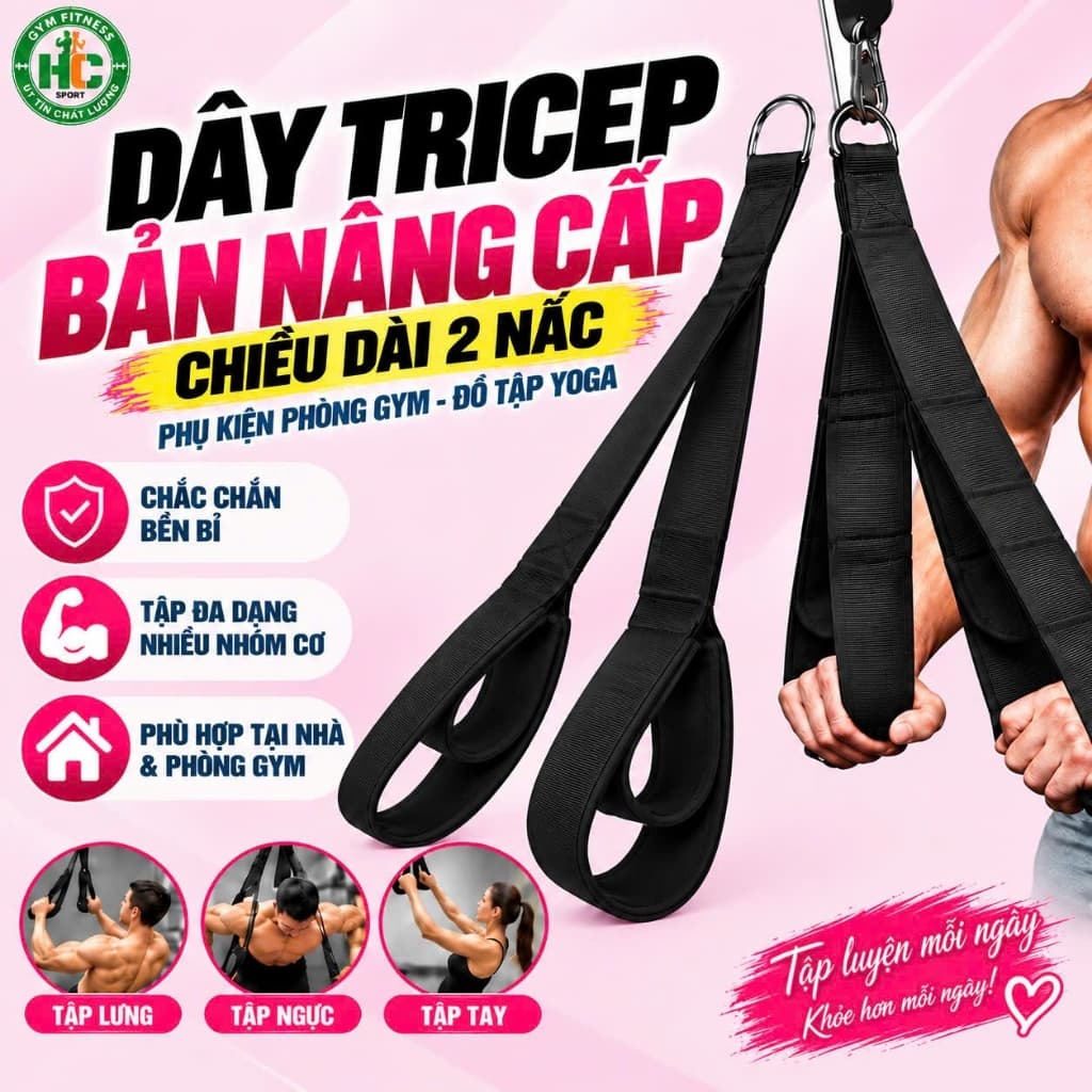 Dây Tricep Bản Nâng Cấp Chiều Dài 2 Nấc - Kéo Lưng Xô Tay Sau Đa Năng HC Sport